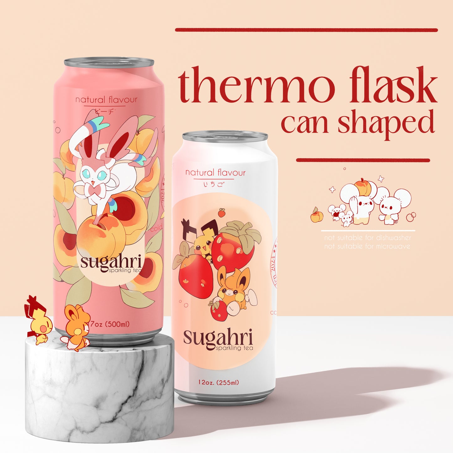 Preorder!! Thermo Water Bottle | Peach & Strawberry Tea